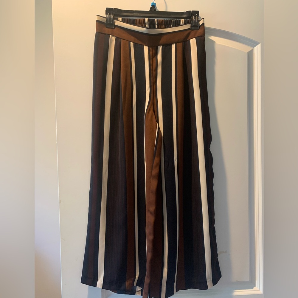 Striped pants. Size 2. Colors: blue, brown, and tan